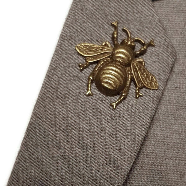 Bee Lapel / Brooch Pin - Antique Bronze Tone Bumblebee Jewelry - Scarf Hat and Suit Insect Themed Accessory - Bug Nature Beehive Badge Gift