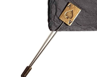Bronze Playing Card Lapel Stick Pin , Ace Spades suit accessory,  Cards Hat Pin Broach, Poker Men Gambler Fashion Gift, Lucky Scarf Clasp