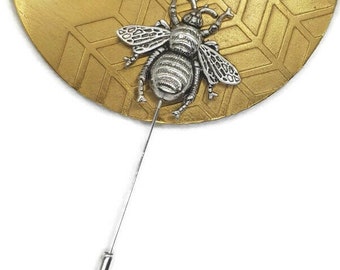 Bee Lapel / Brooch Pin - Silver Tone Bumblebee Jewelry - Scarf Hat and Suit Insect Themed Accessory - Bug Nature Beehive Badge Gift