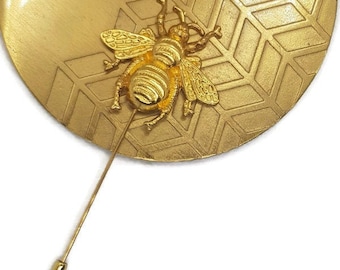 Bee Lapel / Brooch Pin - Gold Tone Bumblebee Jewelry - Scarf Hat and Suit Insect Themed Accessory - Bug Nature Beehive Badge Gift