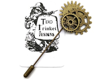 Bronze Steampunk Lapel Pin, Clockwork Brooch, Cog & gears Tie Pin,  Watch Parts Jewelry Steam punk Wedding Brass, Edwardian Victorian