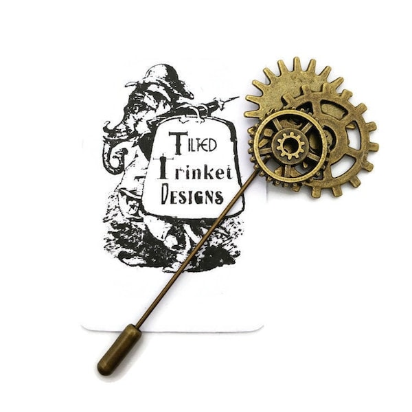 Bronze Steampunk Lapel Pin, Clockwork Brooch, Cog & gears Tie Pin,  Watch Parts Jewelry Steam punk Wedding Brass, Edwardian Victorian