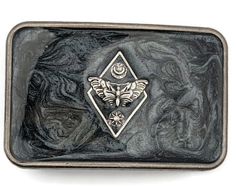 Moth Belt Buckle with Clear and Black Resin Luxurious Detachable Swappable - Unique, Eye-Catching and Elegant Accessory for Any Outfit!