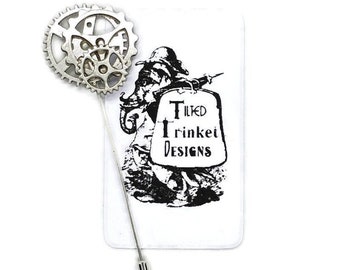 Silver Steampunk Brooch: Gears and Cogs Lapel Pin