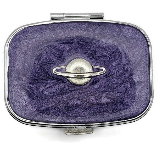 Purple Planet Pill Box, Space Mint Case,  Saturn Silver Cosmic Medication Holder, Small Pill Box, Pill Case, Vitamin Box, Sweet Box