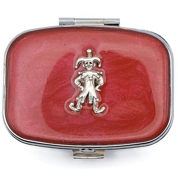 Mini Harlequin Pill Box: Silver Tone & Iridescent Red Resin, Perfect Gift for Him or Her, Storage, Gift Idea, Mint box, Pill Case