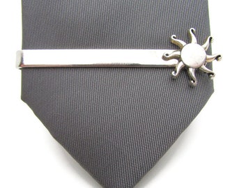 Sun Tie Clip, Silver Tone Celestial Tie Bar, Mens Jewelry