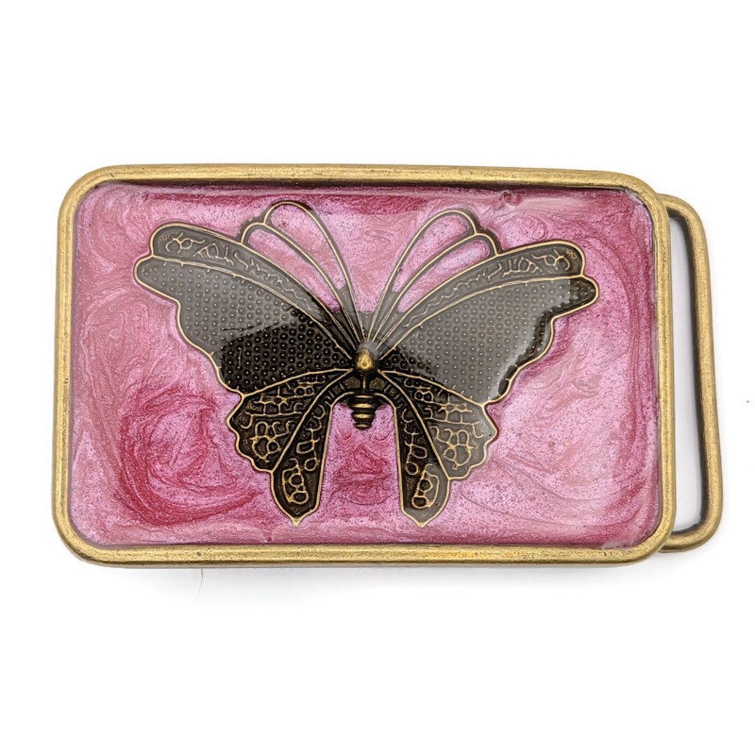 Butterfly Pink Belt Buckle, Swappable Buckle, Entymology Belt, Bug