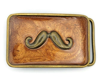 Steampunk Moustache Belt Buckle: Antique Bronze Tone Copper Resin