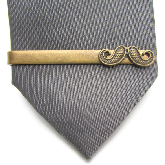 Bronze Moustache Tie Clip: Handmade Grooming Fashion Accessory