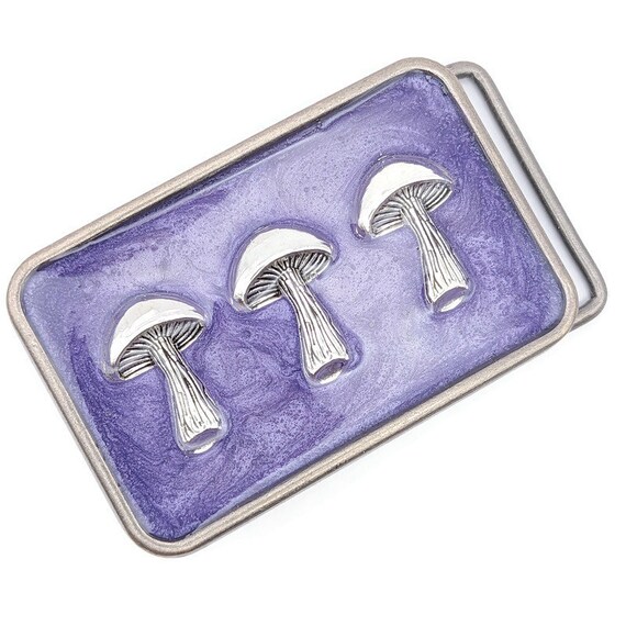New Silver Textured mushroom Belt buckle Handmade Silver Mushroom Belt Buckle, Purple Resin, Nature  main image 2