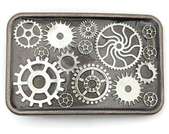 Steampunk Belt Buckle Detachable Swappable with Clear Resin Cogs and Gears Design - Uniquely Creative & Eye-Catching Accessory