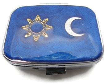 Sun and Moon Pill Box, Space Mint Case, Blue Silver Cosmic Medication Holder, Small Pill Box, Pill Case, Vitamin Box, Sweet Box