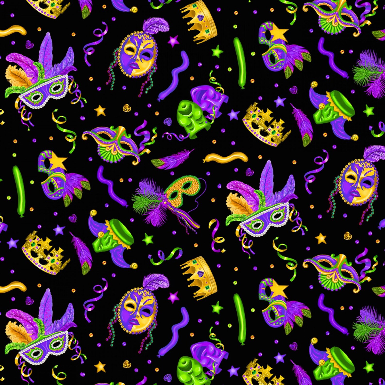 Mardi Gras Masks CD8581BLK cotton fabric Timeless Etsy