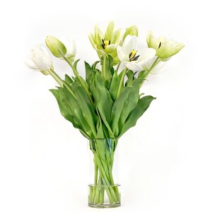 Premium Silk Flowers, Handmade Floral Arrangement, White Tulips, Green Tulips, Spring Flowers, Home Decor, Office Flowers, Faux Flowers
