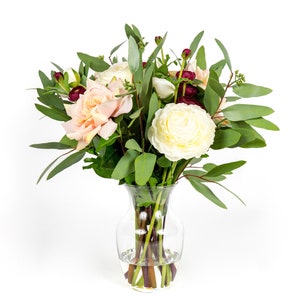 Elegant Rose and Ranunculus Arrangement, Faux Flowers, Premium Artificial Flowers, Lifelike Flowers, White Flowers, Pink Flowers