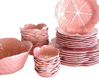 Bordallo Pinheiro Cabbage Pink Bowls, Pink Glaze Embossed Cabbage Shaped Coupe Soup Bowls & Fruit/Dessert Sauce Bowls, Rare, Replacements