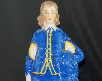 Maruyama Occupied Japan Blue Boy Porcelain Figurine, 6.75" Victorian Man in Cobalt Blue Suit with Gold Accents, Vintage Collectible Gift