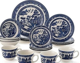 Johnson Brothers Willow Blue Dishes, New Mark, Dinner Plates, Bread Plates, Soup Bowls, Cereal Bowls, Flat Cups & Saucers, Replacements