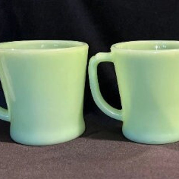 Anchor Hocking Fire-King Jade-ite D-Handle Mugs, Jadeite Green Glass Coffee Mugs, Vintage Replacements, FREE Shipping!
