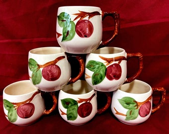 Franciscan Apple Small Mugs made in USA, Small Ceramic Mugs with Hand Painted Apple Designs, Replacements, Vintage Collectible