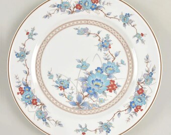 Noritake Bleufleur Dinner Plates, Noritake Versatone Bleufleur Ceramic Plates with Rust & Blue Floral Asian Style Design, Retired Vintage