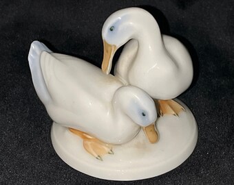 Early Tutter Duck Figurine from Hutschenreuther in Seth Bavaria, Porcelain Ducks, Bird Group, 1920-1938 Antique Collectible, FREE Shipping