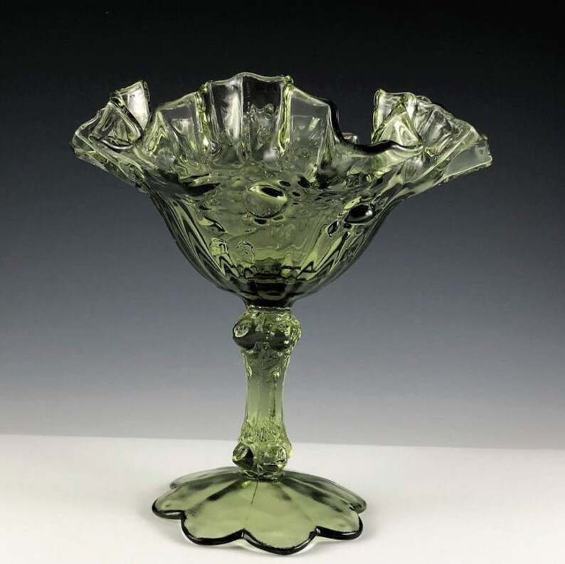 Fenton Glass Compote Dish Colonial Green Glass Bowl With Etsy