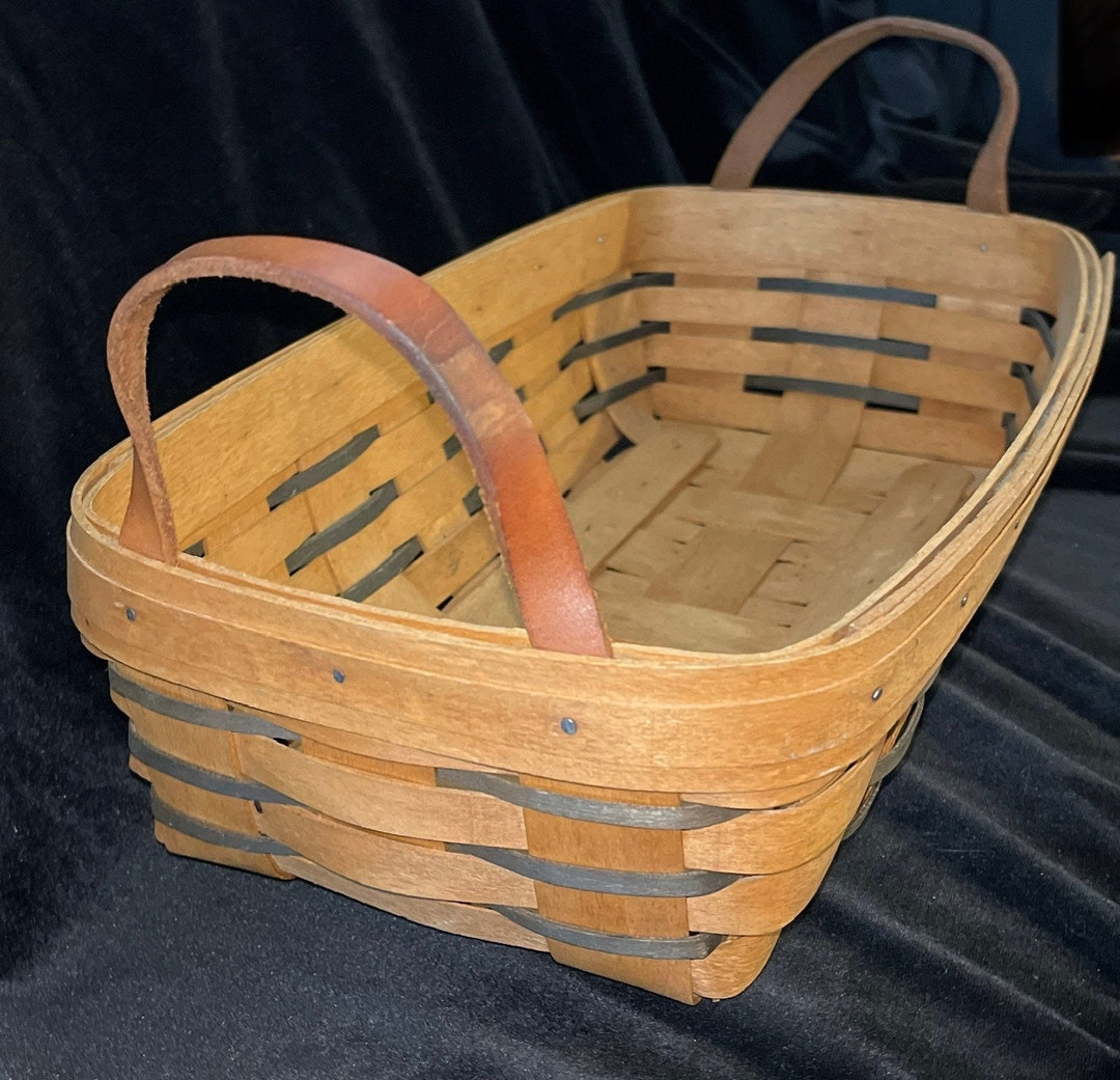 Longaberger Pantry Basket 14 Woven Wood Basket With Leather Handles, 1993 Vintage Collectible