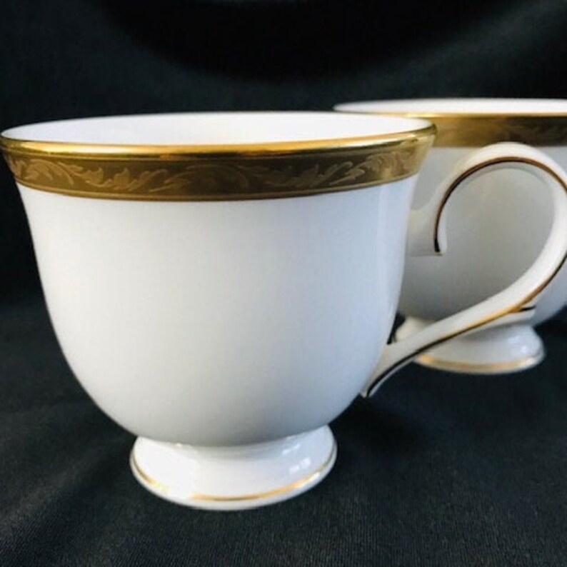 Landmark Gold Tea Cups by Lenox 2 Fine White Porcelain China Etsy