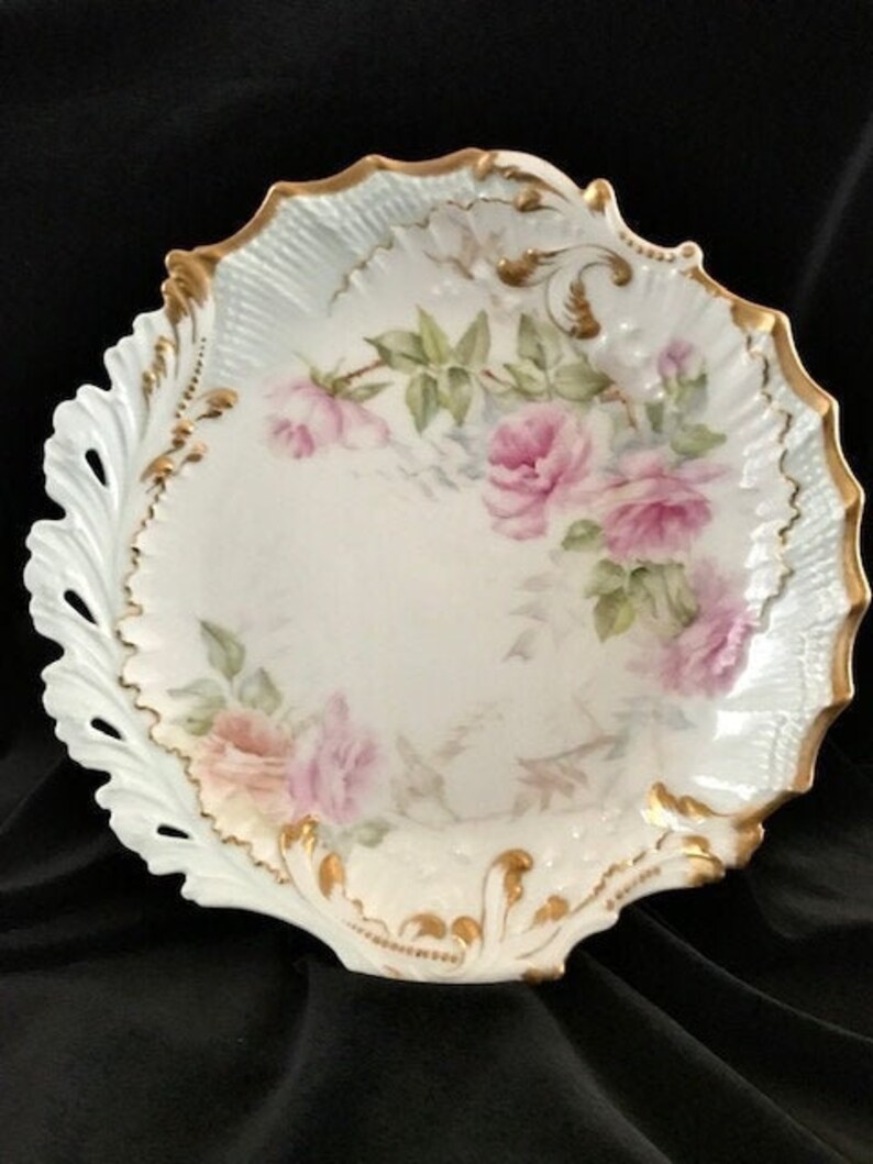 Cabinet Plate Limoges France Pink Roses /& Gold Gildt Dish Antique Vintage Collectible Gift Pierce Porcelain China Plate Martial Rendon
