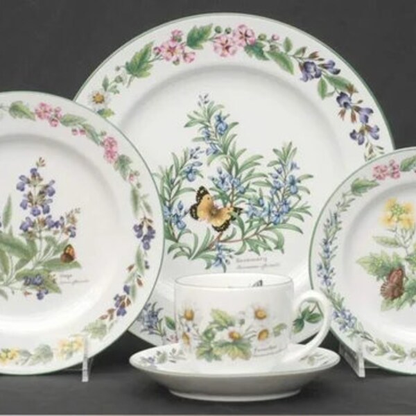 Royal Worcester Herbs China Dinner Plates, Salad Plates, Bread Plates, Cereal Bowls and Flat Cup & Saucer Sets, Replacements