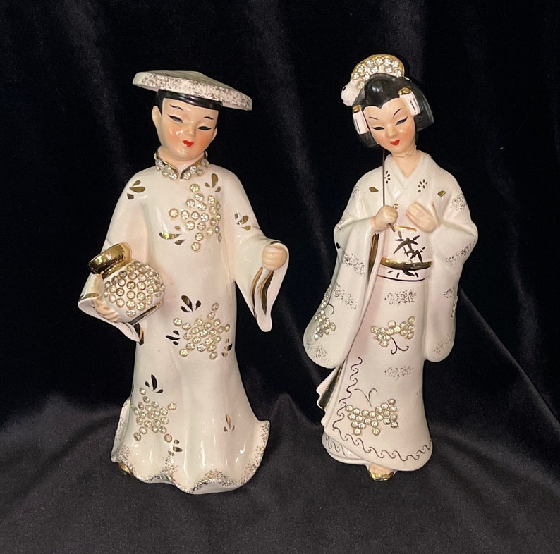 Two Oriental Figurines by Lefton White Porcelain Asian Etsy