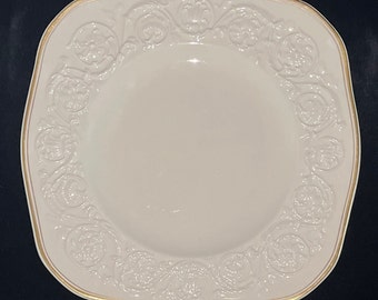 Sets of 2 or 4 Wedgwood Patrician Salad Plates, 8" Square Gold Trimmed Embossed Creamware Plates, 1927-1986 Vintage, FREE Shipping