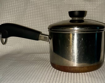 Revere Ware 1 1/2-QT - 78 Covered Saucepan, Small Lidded Stainless-Steel Plan with Copper Bottom, Clinton ILL, Unpolished, FREE Shipping