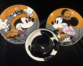 9-pcs Disney Ceramic Dish Set with 8 Mickey and Minnie Halloween Appetizer Plates and 1 All Over Mickey Footed Bowl, FREE Shipping