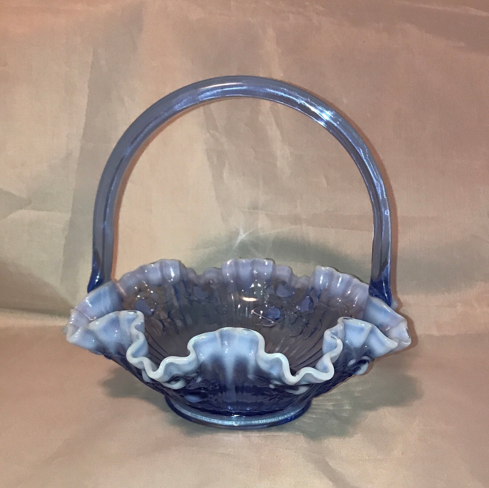 Blue Glass Basket by Fenton Glass Co. Ribbed with Embossed Etsy