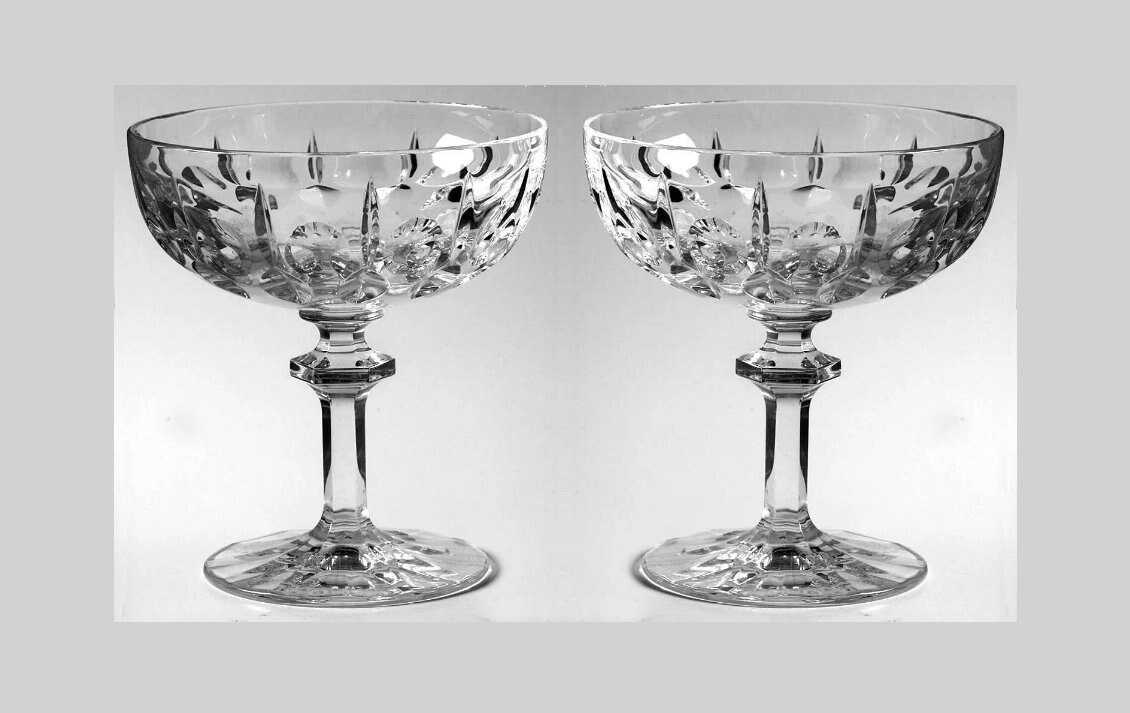 Set of 2 Crystal Champagne Glasses by Gorham Aspen Pattern Lead