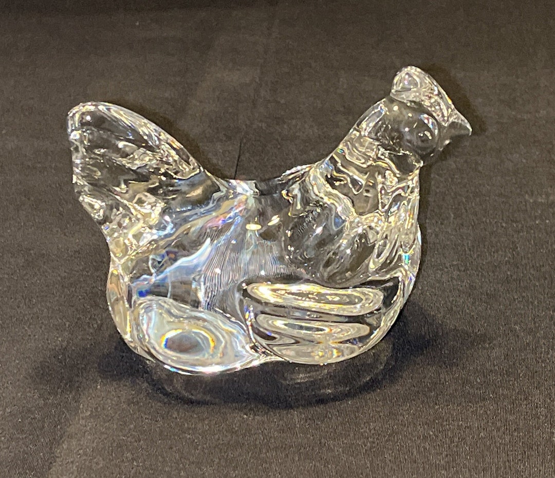 Villeroy & Boch German Crystal Hen Figurine, Signed Crystal Chicken