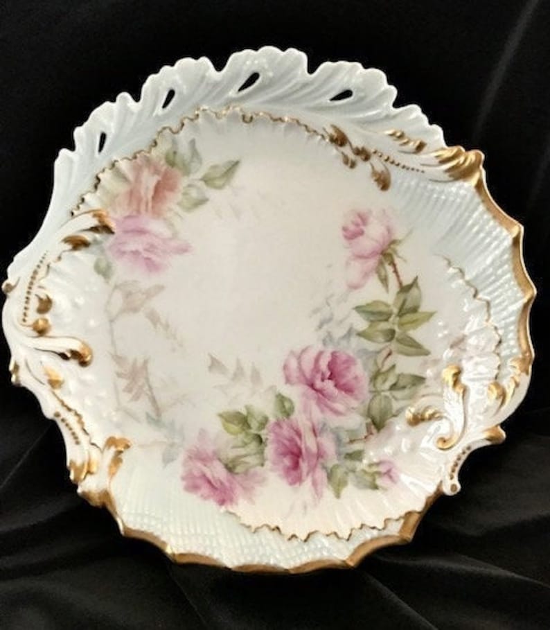 Cabinet Plate Limoges France Pink Roses /& Gold Gildt Dish Antique Vintage Collectible Gift Pierce Porcelain China Plate Martial Rendon