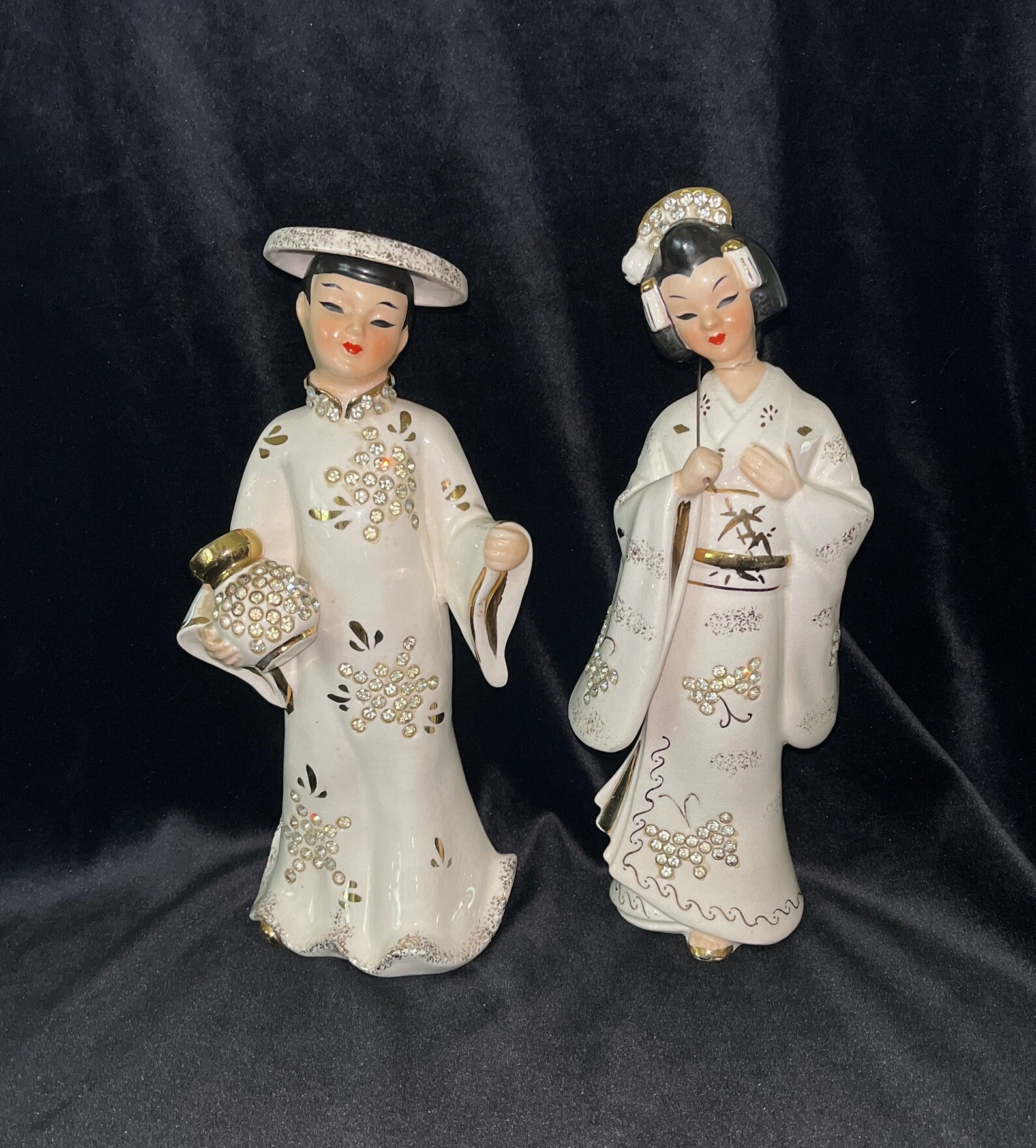Two Oriental Figurines by Lefton White Porcelain Asian Etsy