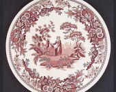Georgian Series Girl At Well Cake Plate from The Spode Archive Collection, Cranberry Red Transferware, Vintage Collectible Dish