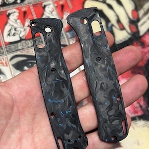 Fits Benchmade Bugout 535 Models CUSTOM Carbon Fiber Blue Flack CNC Scale - One Set - Smooth Finish Benchmade Custom Hardware Scales