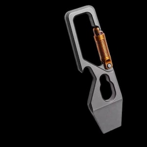 Carabiner PRY-TOOL Keychain • Bottle Opener Copper Push Release • Pocket Slip Hang Carry • Heavy Duty Titanium Construction / 1x Keychain