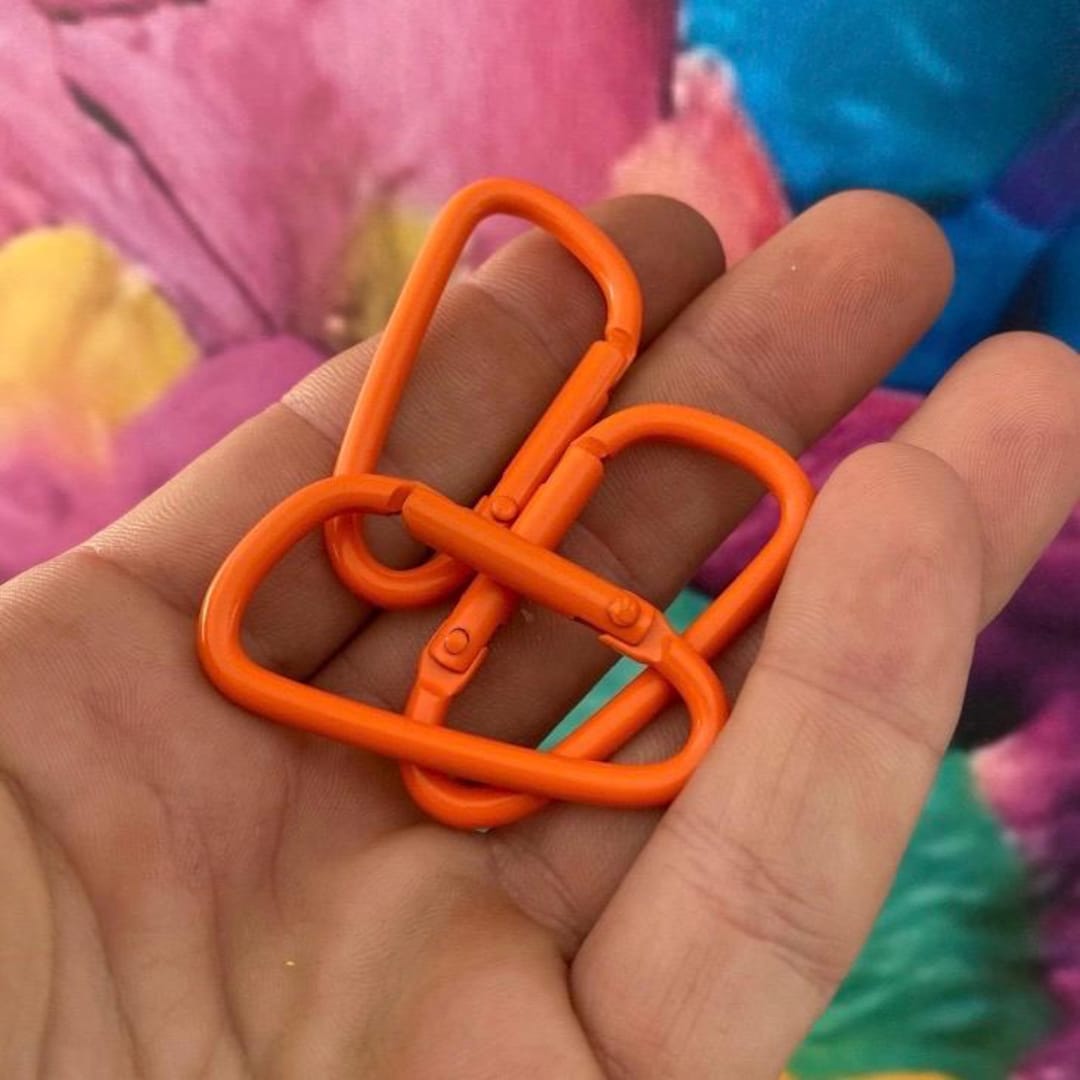 Powder Key Chain Carabiner Keychain ORANGE Powder Coated Pocket Push Hang Carry ...