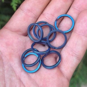 EXTRA STRONG Split Ring Set BLUE Top Grade 5 Titanium • 18mm Diameter Extra Thick Keychain Custom Quality (3x Pack)