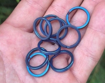 EXTRA STRONG Split Ring Set BLUE Top Grade 5 Titanium • 18mm Diameter Extra Thick Keychain Custom Quality (3x Pack)