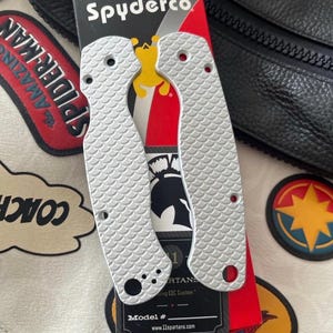 Fits Spyderco Paramilitary 2 CUSTOM Aluminum CNC Weaved Scale - One Set - Spyderco PM2 Upgrade Scales Custom Spyderco Parts Lightweight