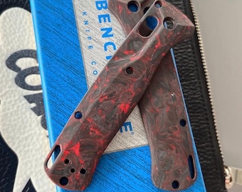 Past op Benchmade Bugout 535-modellen AANGEPASTE koolstofvezel rode Flack CNC-weegschaal - één set - gladde afwerking Benchmade aangepaste hardwareweegschalen