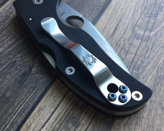 Fits Spyderco Native 5 G-10 • BLUE Titanium Pocket Clip Screws
